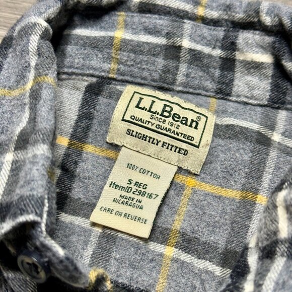 L.L. Bean Men's Scotch Plaid Flannel Shirt Slightly Fitted - Grey/Yellow - Picture 3 of 5
